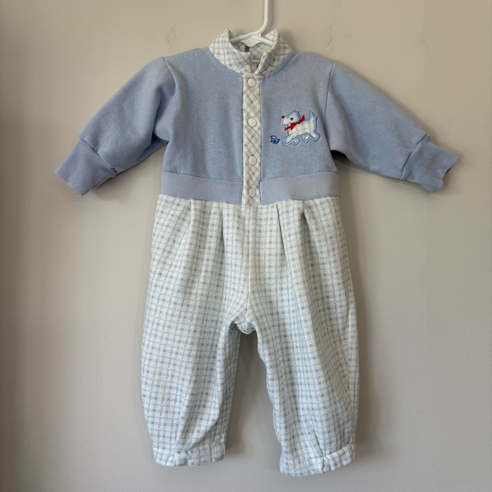 Vintage Baby Dior One Piece Romper Jumpsuit Size 12 Months Outfit 90s Blue Flaw